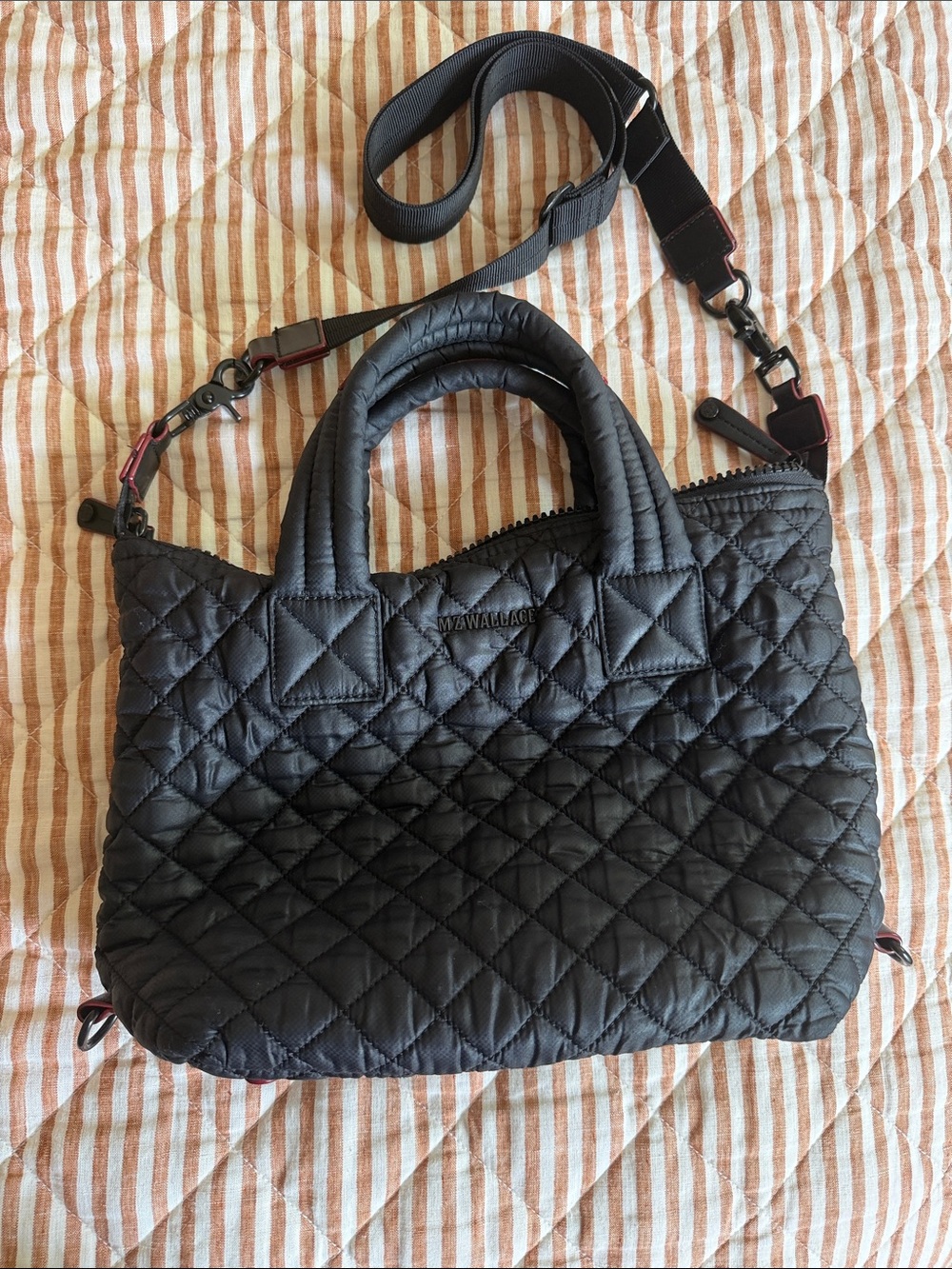 MZ Wallace Black Quilted Small Satchel with Detachable Strap